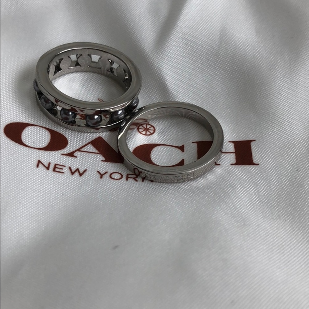 Nwot Set Of 2 Coach Silver Ring - image 3